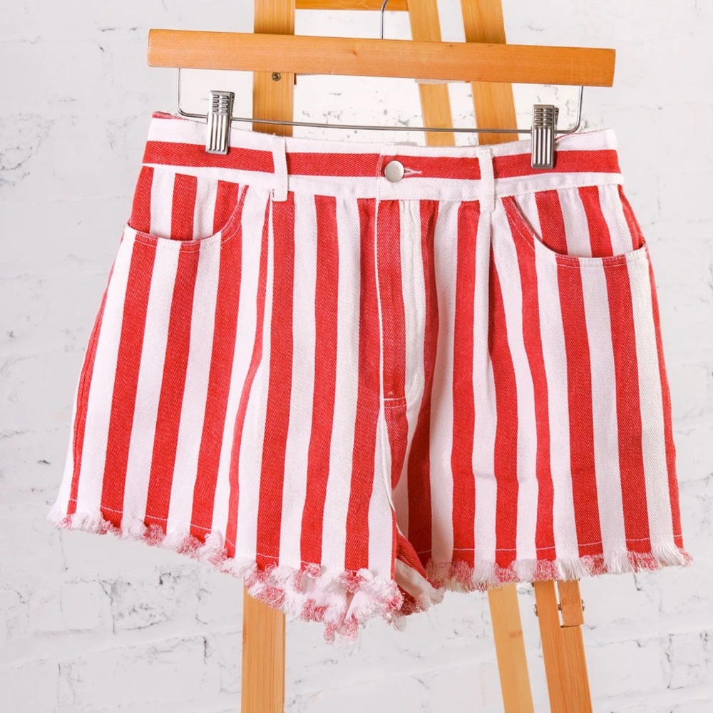 Red and White Striped Women's Shorts